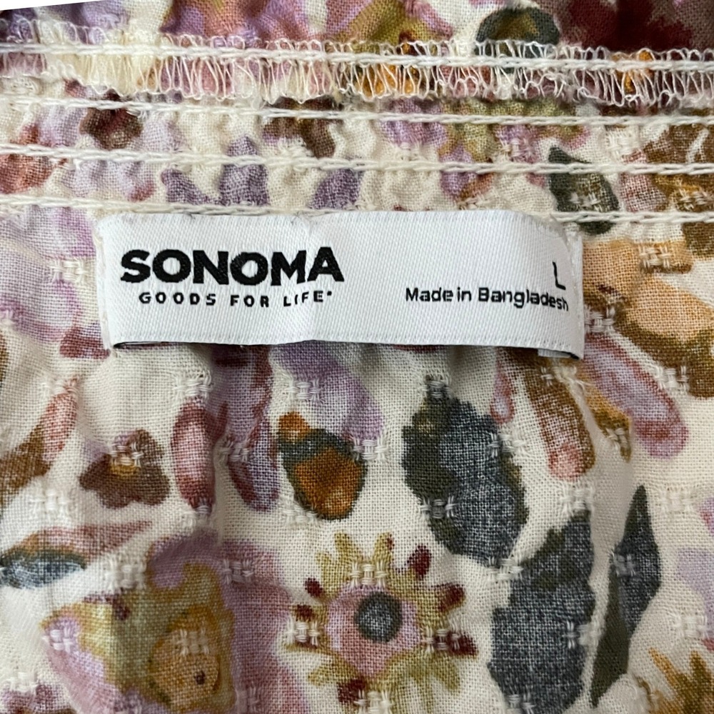 Sonoma Goods For Life Womens Floral Ruffle Smocked Peasant Blouse Purple Large - Picture 3 of 8
